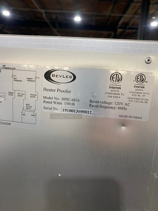 NICE! 2019 Bevles Metal Commercial Single Door Reach In Heated Holding Cabinet on Commercial Casters! All Stainless Steel MODEL HPIC6836 SN:1910013600012 120V  - Image 7 of 8