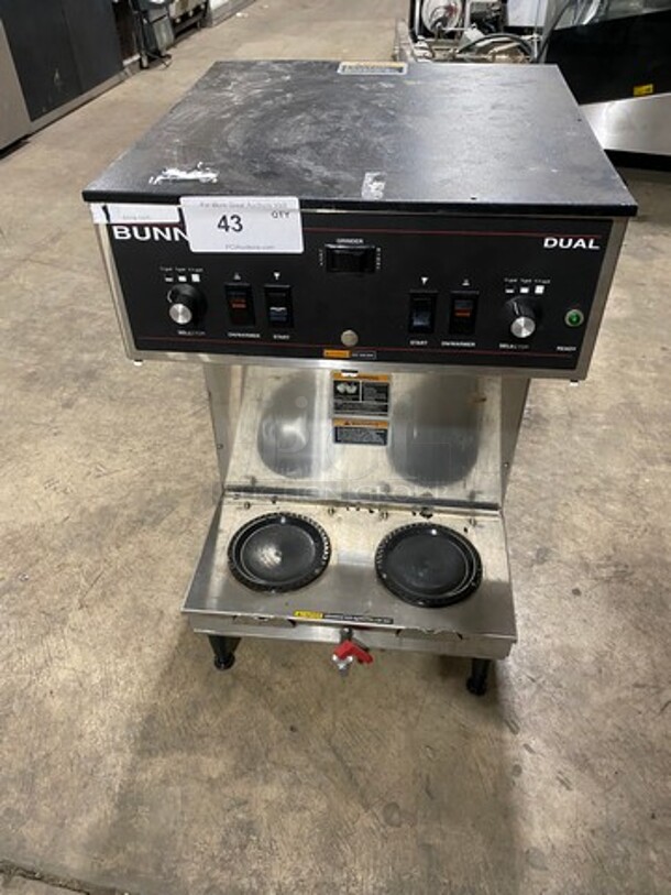 Bunn Commercial Countertop Dual Coffee Brewing Machine! With Hot Water Line! All Stainless Steel! On Small Legs! Model: DUAL SN: DUAL126259 120V 60HZ 1 Phase