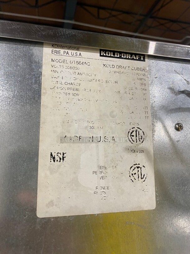 Kold Draft Commercial Ice Making Machine! On Commercial Ice Bin! All Stainless Steel! On Legs! Model: G1564AC 208/230V 1 Phase - Image 5 of 8