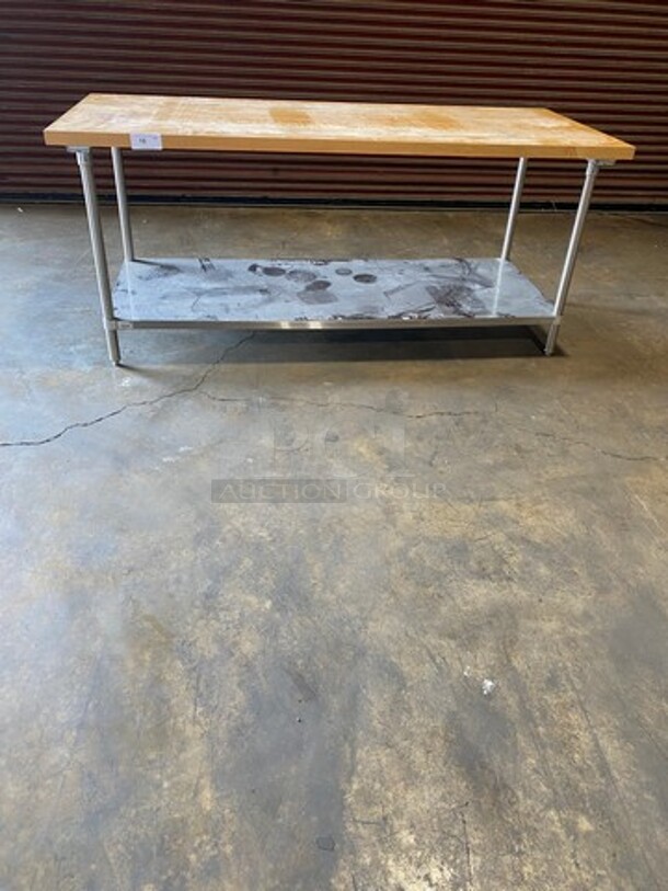 Nice! Like New! John Boos Commercial 1.5 Inch Thick Butcher Block Table! With Storage Space Underneath! Stainless Steel Body! On Legs!