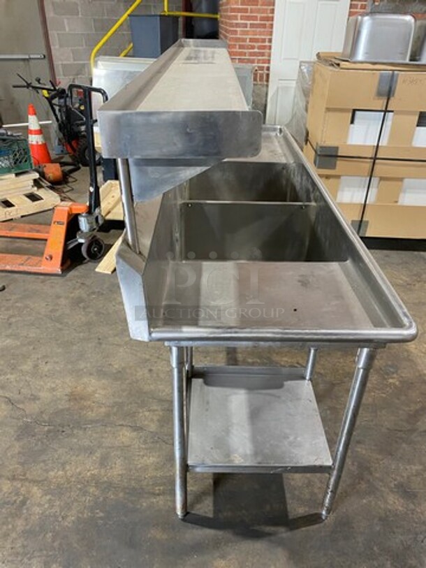 Commercial 2 Compartment Dish Washing Sink! With Overhead Shelf! With Dual Side Drain Board! With Back Splash! All Stainless Steel! On Legs! - Image 7 of 7
