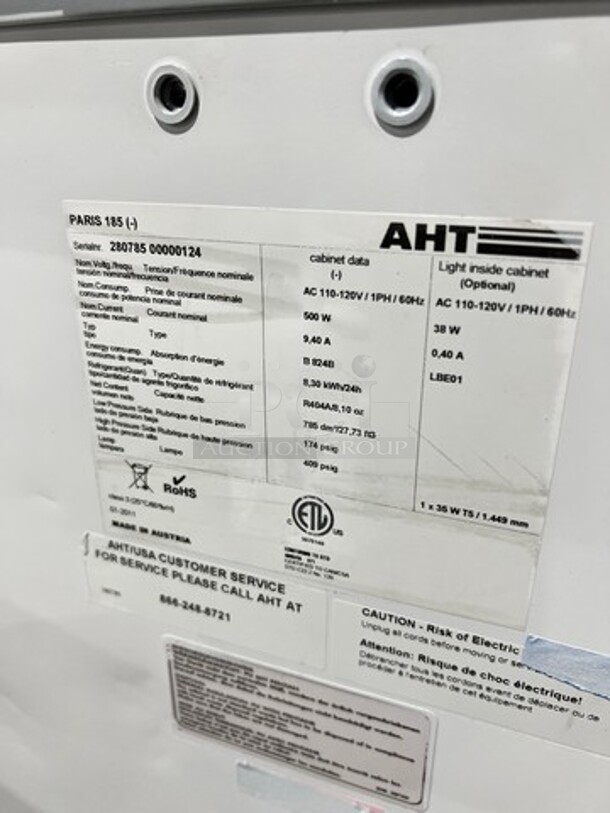 AHT Commercial Reach Down Chest Freezer Display Merchandiser! Model: PARIS185 SN: 28078500000124 110/120V 60HZ 1 Phase - Image 7 of 9