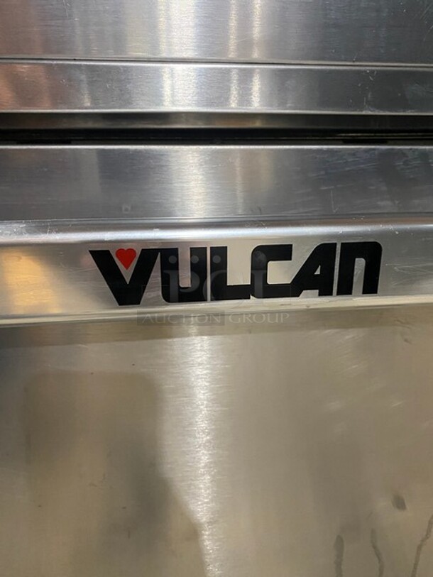Vulcan Stainless Steel Commercial Electric Powered 6 Burner Hot Plate Range w/ Oven, Over Shelf and Back Splash! On Legs! MODEL EV36S-6FP480 SN: 650091879 480V 3/1PH  - Image 10 of 11