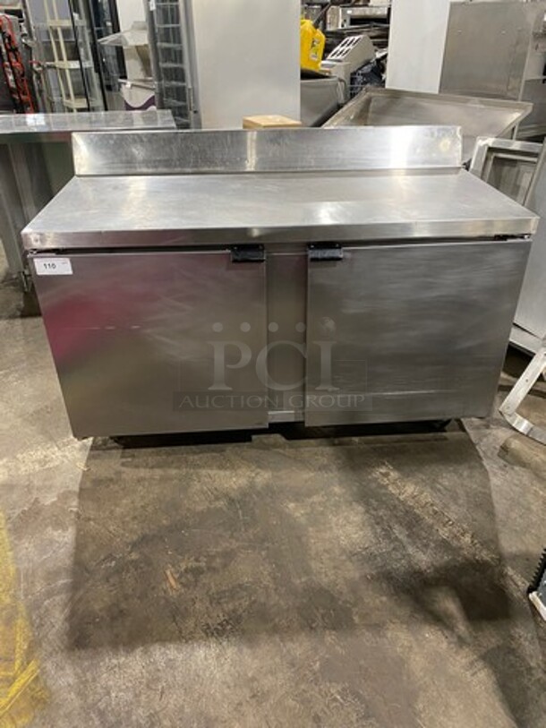 Continental Commercial 2 Door Lowboy/ Worktop Freezer! With Back Splash! All Stainless Steel! On Casters! Model: SWF60BS SN: A97J7582 115V 60HZ 1 Phase