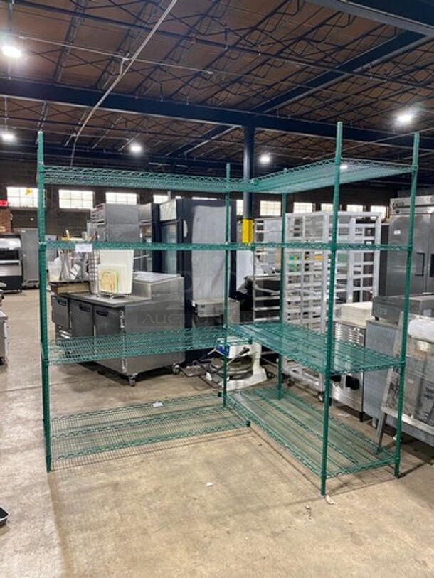 Metro 4 Tier "L" Shaped Shelf! On Legs! BUYER MUST DISMANTLE! PCI CANNOT DISMANTLE FOR SHIPPING! PLEASE CONSIDER FREIGHT CHARGES! - Image 1 of 9