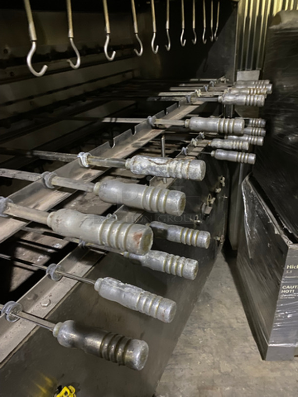 AWESOME! Tomasi Commercial Brazilian Style Natural Gas Powered Combined Rotating Charcoal/Gas Skewer Rotisserie Export Line Grill! All Stainless Steel! On Casters!  - Image 4 of 9