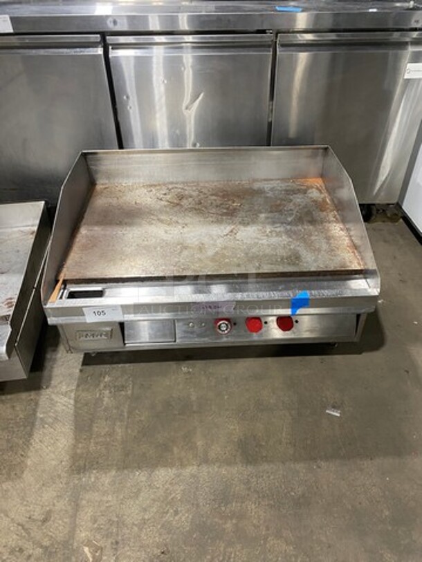 Lang Commercial Countertop Electric Powered Flat Top Griddle! With Back And Side Splashes! All Stainless Steel! On Small Legs!