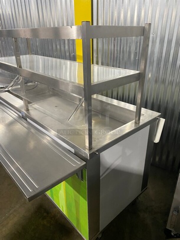 Seco Commercial Refrigerated Food Prep/Serve Station/Cold Pan! With Lowering Prep Line! With Commercial Cutting Board! With Overhead Shelf! With Underneath Storage Space! All Stainless Steel! Model 4CM Serial 598! 120V 1Phase! On Casters! - Image 2 of 10