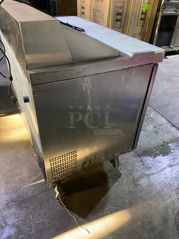 LATE MODEL! 2017 Bison Commercial Refrigerated Sandwich Prep Table! With Cutting Board! With 2 Door Storage Area Underneath! Poly Coated Racks! All Stainless Steel!  On Casters! Model: BST48 SN: BST4800317051000K80026 115V 60HZ 1 Phase - Image 4 of 10