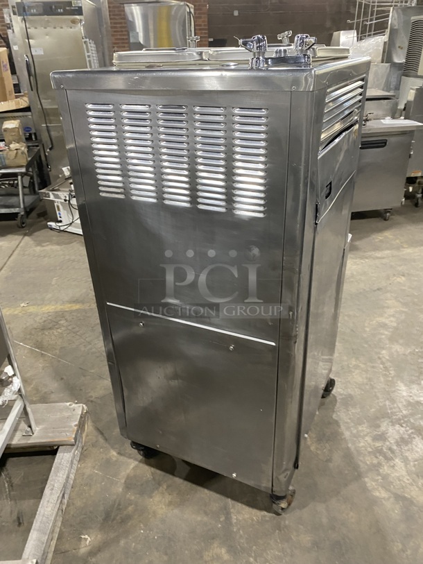 Taylor Commercial Floor Style Dual Soft Serve Ice Cream Machine! With 2 Hoppers & 3 Flavor Dispensers! All Stainless Steel! On Casters! 208/230V 3 Phase! Model: 754-33 SN:118118713! - Image 4 of 9