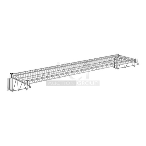 BRAND NEW SCRATCH & DENT! Regency 14" x 60" Chrome Wire Wall Mount Shelf W/ Mounting Bracket Kits. Packaging is damaged. (2) Wire Shelf, (6) Mounting Kits. Some small pieces may be missing.   - Image 1 of 4