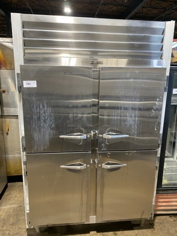 COOL! Traulsen Commercial Split Doors Reach In Refrigerator! With Racks! All Stainless Steel! On Legs! Model: G2P0000 SN: T544250A97 115V 60HZ 1 Phase - Image 1 of 8