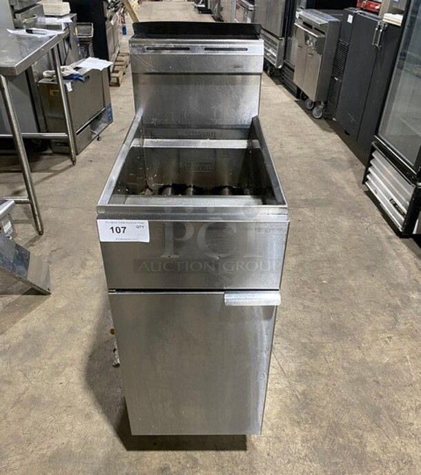 All Stainless Steel! Commercial Natural Gas Powered Deep Fat Fryer! With Backsplash!  On Legs! - Image 1 of 9