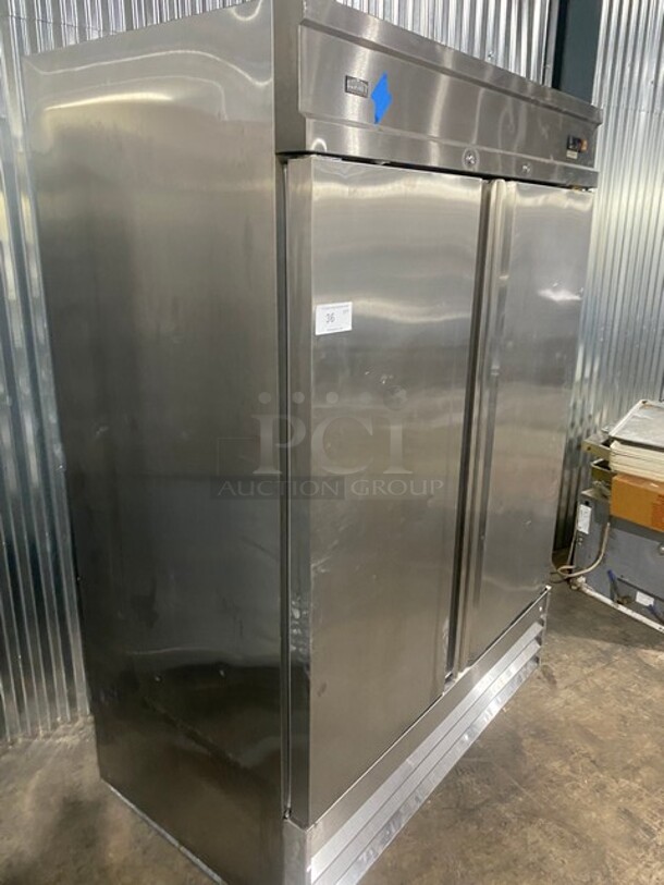Summit Stainless Steel Commercial 2 Door Reach In Cooler w/ Poly Coated Racks on Commercial Casters! MODEL SCRR490 115V  - Image 7 of 11