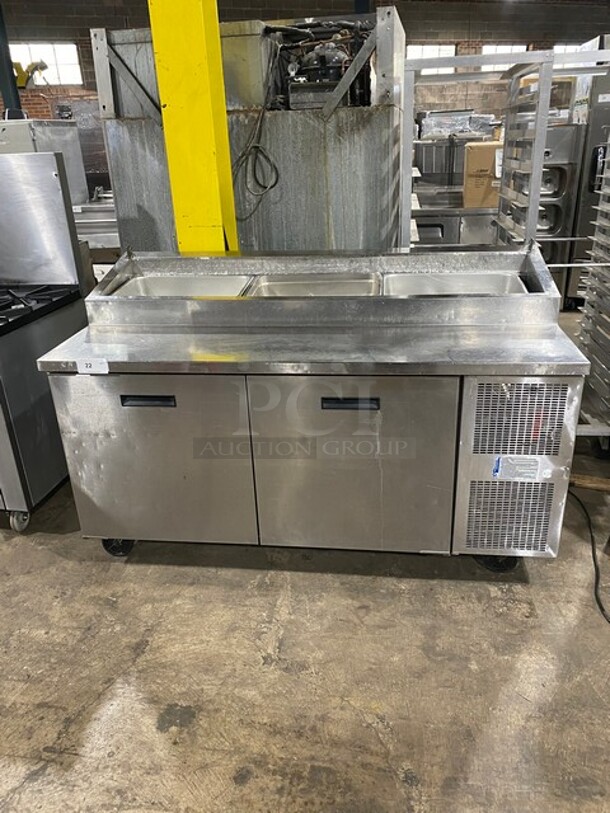 Randell Commercial Refrigerated Pizza Prep Table! With Double Doors Storage Space Underneath!  All Stainless Steel! On Casters! Model: 8268N 115V 60HZ 1 Phase - Image 1 of 9