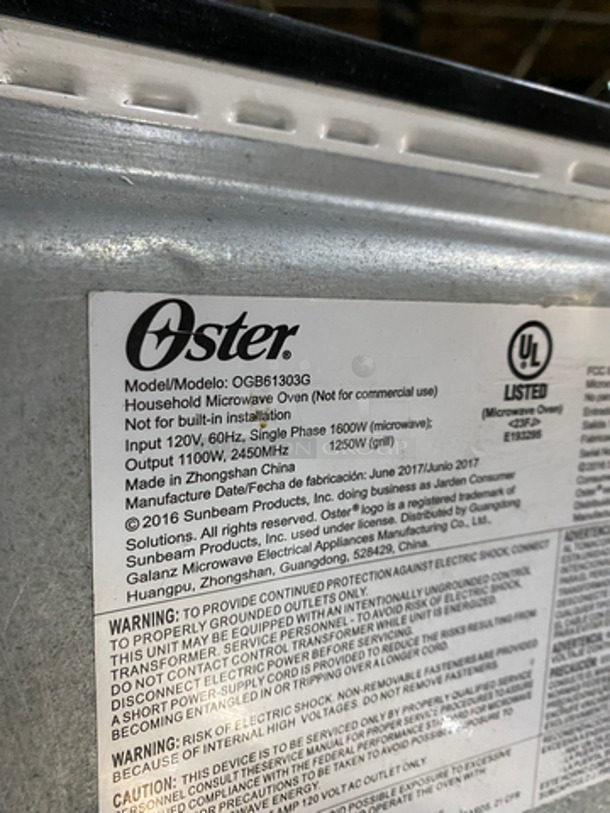 Oster Countertop Microwave Oven! Model: OGB61303G 120V 60HZ 1 Phase - Image 5 of 5