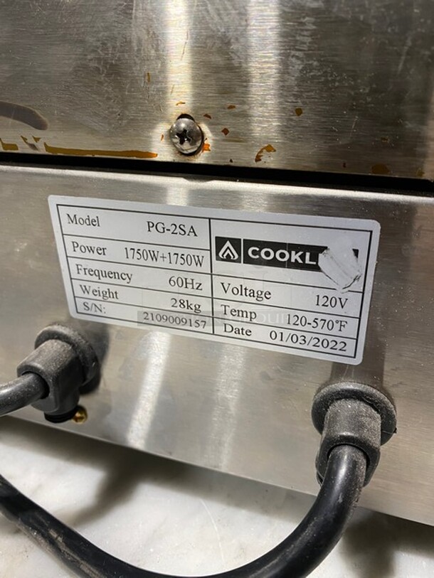 Cookline! Stainless Steel!  Dual Panini Press MN:PG2SA 120V! 60HZ! - Image 6 of 7