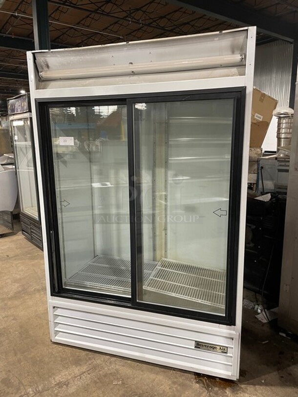 Beverage-Air Commercial Double Glass Sliding Door Reach In Refrigerator Merchandiser! With Poly Coated Racks! 115V 1 Phase! Model: MT45 SN: 5263195! - Image 1 of 8