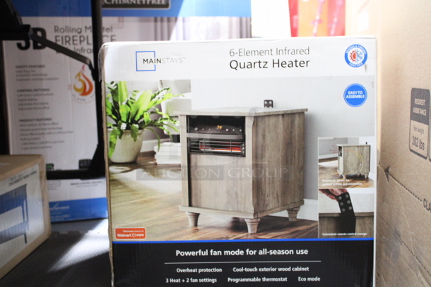 Mainstays 6 Element Quartz Infrared Heater, Wood Finish. Powerful Fan For All Season Use. 