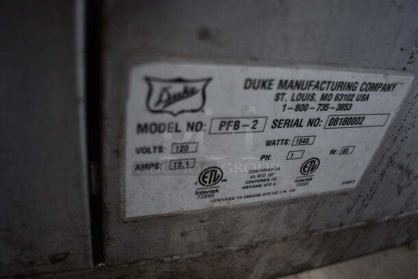 Duke PFB-2 Stainless Steel Commercial Electric Powered Proofer w/ View Through Doors and Thermostatic Controls. 120 Volts, 1 Phase. 38x39x36.5 - Image 6 of 6