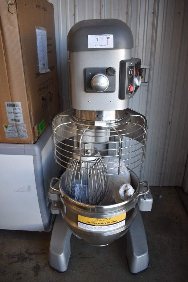 BRAND NEW SCRATCH AND DENT! Hobart Legacy HL600 Metal Commercial Floor Style 60 Quart Planetary Dough Mixer w/ Stainless Steel Mixing Bowl, Bowl Guard, Whisk, Dough Hook and Paddle Attachments. 200-240 Volts, 1/3 Phase. 28x40x64 - Image 2 of 12