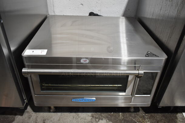 LIKE NEW! 2023 Turbochef HHS Stainless Steel Commercial Countertop Electric Powered Accelerated Impingement Ventless Oven with One Touch Controls. 208/240 Volts, 1 Phase. 