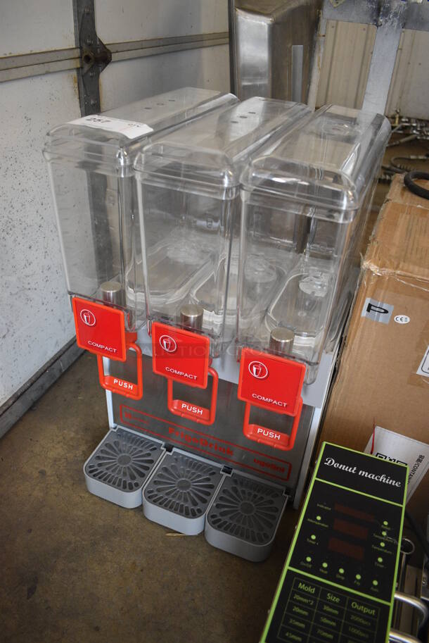 BRAND NEW! Ugolini Model 8/3 UL Stainless Steel Commercial Countertop 3 Hopper Refrigerated Beverage Machine w/ Drip Trays. 115 Volts, 1 Phase. 14x16x24. Tested and Working! - Image 2 of 7