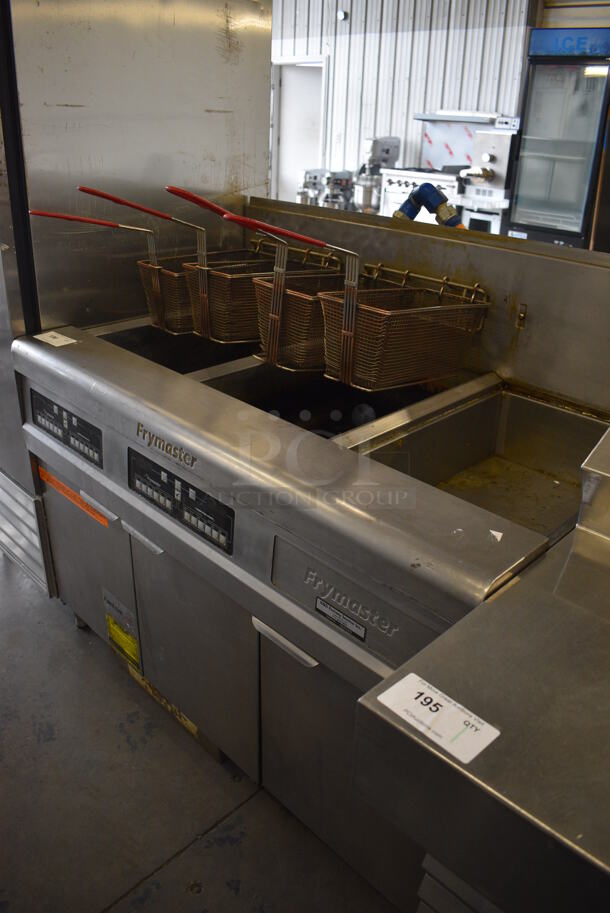 2011 Frymaster FMPH255CSE Stainless Steel Commercial Propane Gas Powered 2 Bay Deep Fat Fryer w/ 4 Metal Fry Baskets and Right Side Dumping Station on Commercial Casters. 80,000 BTU. 47x30x47 - Image 3 of 9