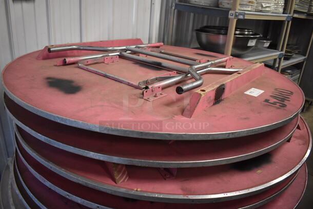 12 Wood Pattern Round Folding Tables w/ Metal Rim. 54x54x3. 12 Times Your Bid! - Image 4 of 4