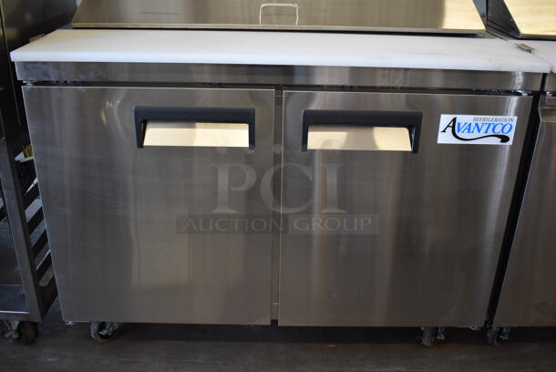 Avantco 178APT48HC Stainless Steel Commercial Sandwich Salad Prep Table Bain Marie Mega Top on Commercial Casters. 115 Volts, 1 Phase. 47x30.5x42.5. Tested and Powers On But Does Not Get Cold - Image 4 of 11
