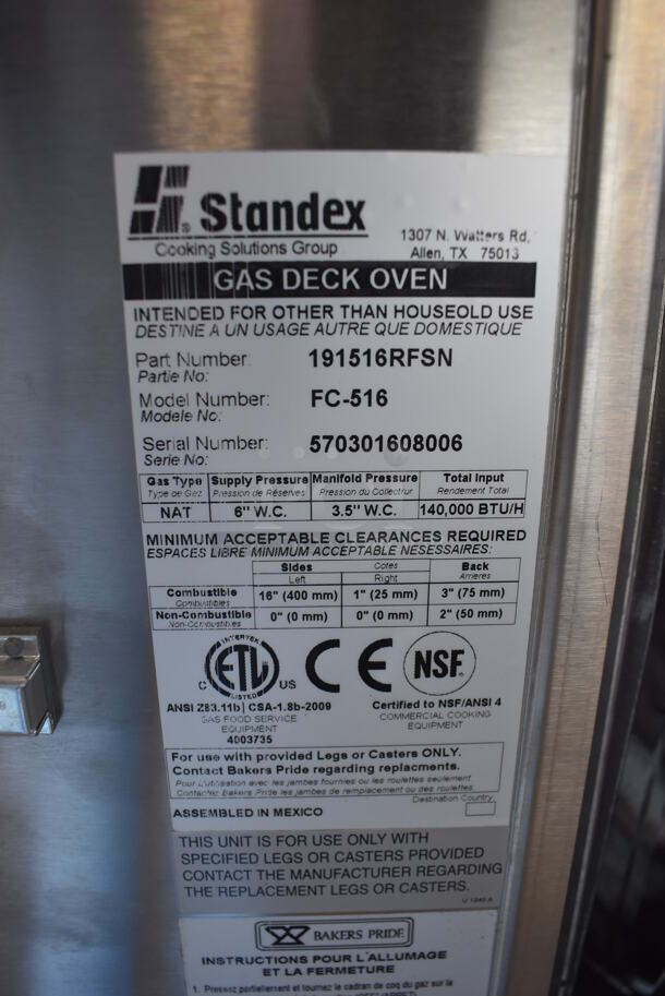 BRAND NEW! 2019 Bakers Pride FC-516 Stainless Steel Commercial Natural Gas Powered / Coal Burning / Wood Fired Il Forno Pizza Oven w/ Cooking Stones on Metal Legs. 140,000 BTU. 65.5x54x67 - Image 5 of 11