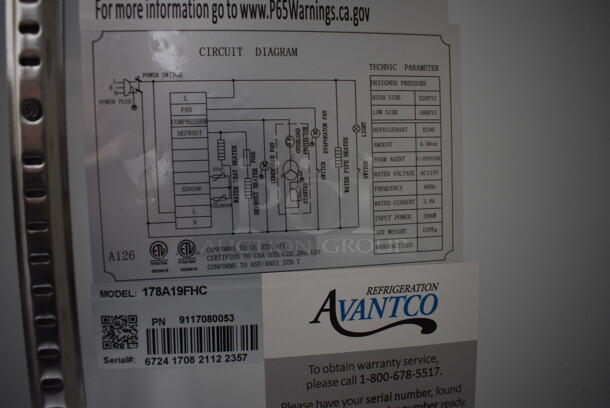 BRAND NEW SCRATCH AND DENT! Avantco Model 178A19FHC Stainless Steel Commercial Single Door Reach In Freezer w/ Poly Coated Racks on Commercial Casters. 115 Volts, 1 Phase. 29x26x77.5. Tested and Working! - Image 6 of 8