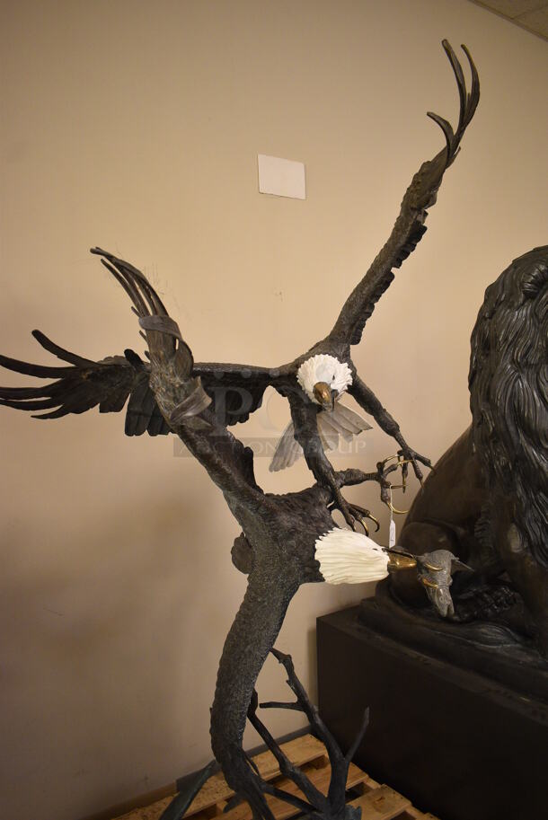 GLORIOUS Cast Bronze Statue of 2 Eagles Fighting Over a Fish - Image 2 of 7