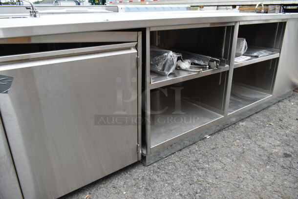 BRAND NEW SCRATCH AND DENT! Stainless Steel Commercial Counter w/ Sink Bay, Faucet, Handles and Under Shelves. - Image 5 of 10