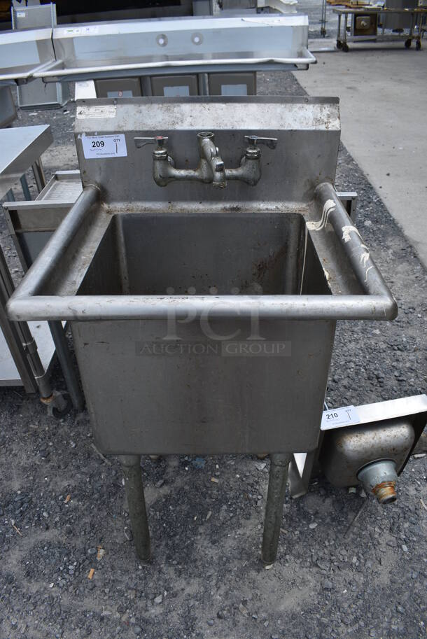 Stainless Steel Single Bay Sink w/ Faucet and Handles. 24x24x42