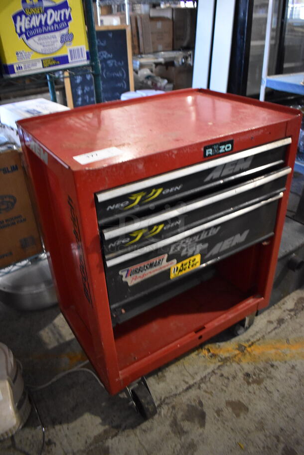 Razo Red Metal Portable Toolbox on Commercial Casters. 27x19x34 - Image 3 of 8