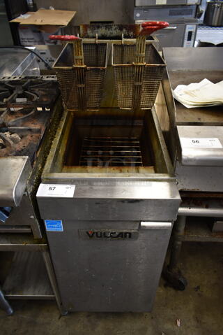 Vulcan 1VEG35M-1 ENERGY STAR Stainless Steel Commercial Floor Style Natural Gas Powered Deep Fat Fryer w/ 2 Metal Fry Baskets. 69,000 BTU.