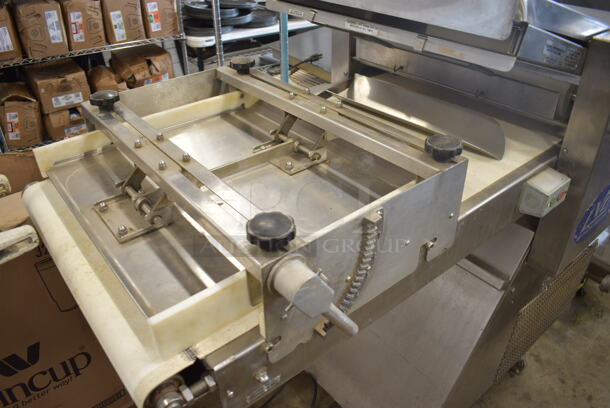 LVO Model LM20 Metal Commercial Floor Style Dough Sheeter Moulder on Commercial Casters. 120 Volts, 1 Phase. 53x37x54. Tested and Working! - Image 2 of 7