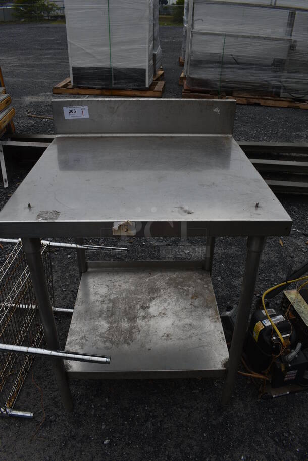 Stainless Steel Table w/ Back Splash and Metal Under Shelf. 30x30x42