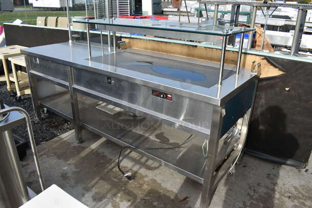 Stainless Steel Commercial Warming Counter w/ Shelf and Sneeze Guard Panel. 95x34x50