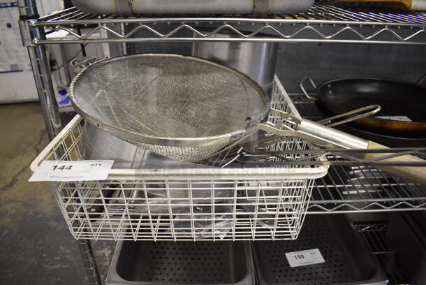 ALL ONE MONEY! Lot of Various Utensils and Metal Bin in Wire Basket - Image 1 of 4