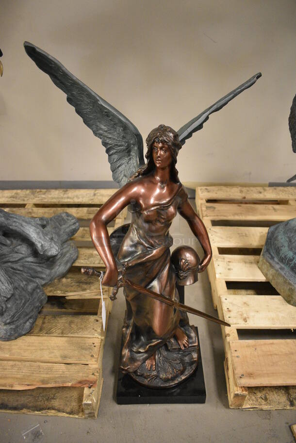MUSEUM QUALITY! Solid Composite Winged Athena Statue Holding Helmet and Sword.  - Image 1 of 7