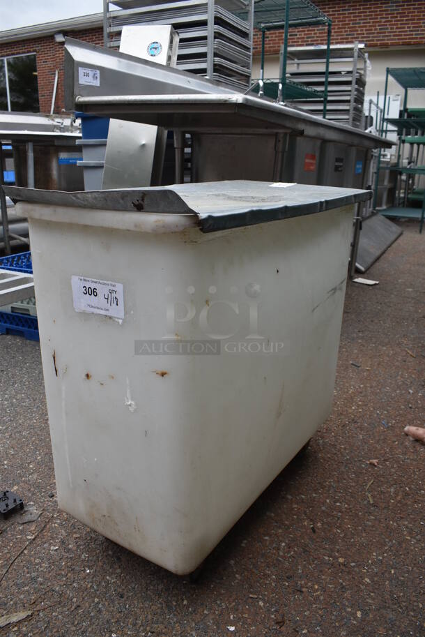 White Poly Ingredient Bin w/ Metal Lid on Commercial Casters. - Image 3 of 5
