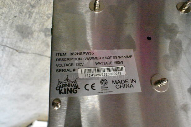 BRAND NEW SCRATCH AND DENT! Carnival King 382HSPW35 Stainless Steel Commercial Countertop Nacho Cheese Dispenser. 120 Volts, 1 Phase. Tested and Working! - Image 4 of 4