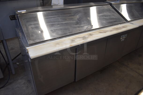 Avantco 178SCLM3 Stainless Steel Commercial Sandwich Salad Prep Table Bain Marie Mega Top on Commercial Casters. 115 Volts, 1 Phase. 70x32x47. Tested and Powers On But Does Not Get Cold