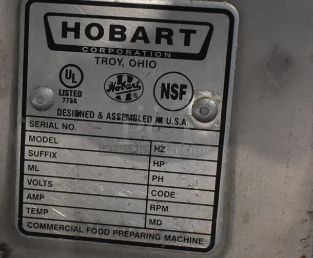 2016 Hobart MG2032 Metal Commercial Floor Style Electric Powered Meat Grinder w/ Foot Pedal on Commercial Casters. 208 Volts, 3 Phase. - Image 6 of 9