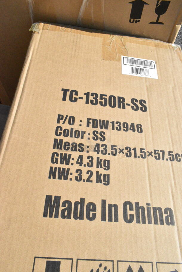 12 BRAND NEW Boxes Including TC-ST13-White Unit, Nemco 55600-2 1/4" Easy Tomato Slicer, 247PG1022FH Vigor 11" x 23" Portable Steel Griddle, TC-1350R-SS 13 Gallon Trash Can, 271CT1418OR Carlisle CT141824 Cafe 14" x 18" Orange Standard Plastic Fast Food Tray - 12/Case, 257SWD Lavex Heavy-Duty Steel Stretch Wrap Dispenser with Film Cutter, 245CB12PLN Choice 12" x 12" x 2" Kraft Customizable Corrugated Plain Pizza Box - 50/Case, Zurn Z5410 Blowout Service Sink. 12 Times Your Bid!  - Image 6 of 12