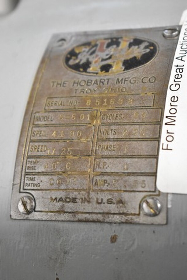 Hobart S-601 Metal Commercial Floor Style 60 Quart Planetary Dough Mixer. 230 Volts, 1 Phase. - Image 5 of 5