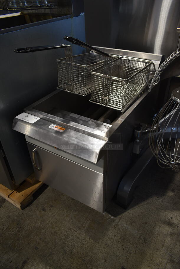 BRAND NEW SCRATCH AND DENT! 2022 Cooking Performance Group CPG 351FCPG30L Stainless Steel Commercial Countertop Propane Gas Powered Deep Fat Fryer w/ 2 Metal Fry Baskets. 53,000 BTU. - Image 2 of 7