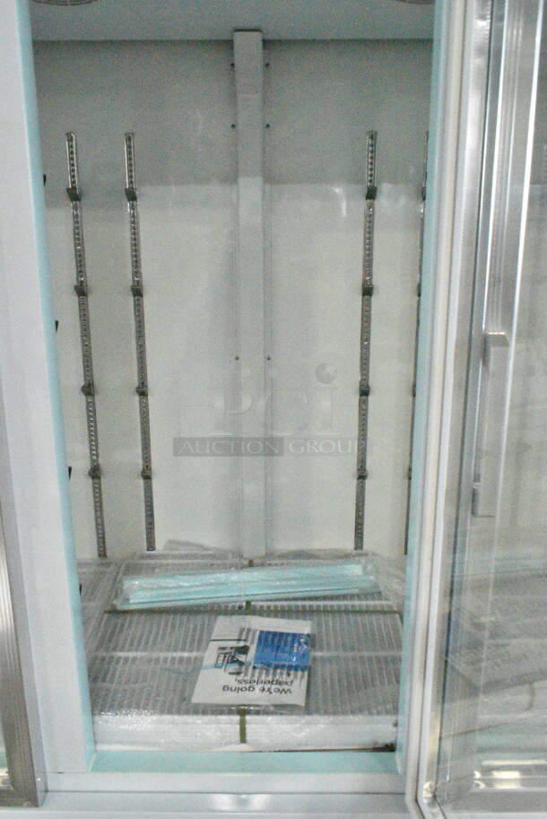 BRAND NEW SCRATCH AND DENT! 2023 Avantco 178GDC69HCW 78 1/4" White Customizable Swing Glass Door Merchandiser Refrigerator with LED Lighting. 115 Volts, 1 Phase. Tested and Working! - Image 7 of 12